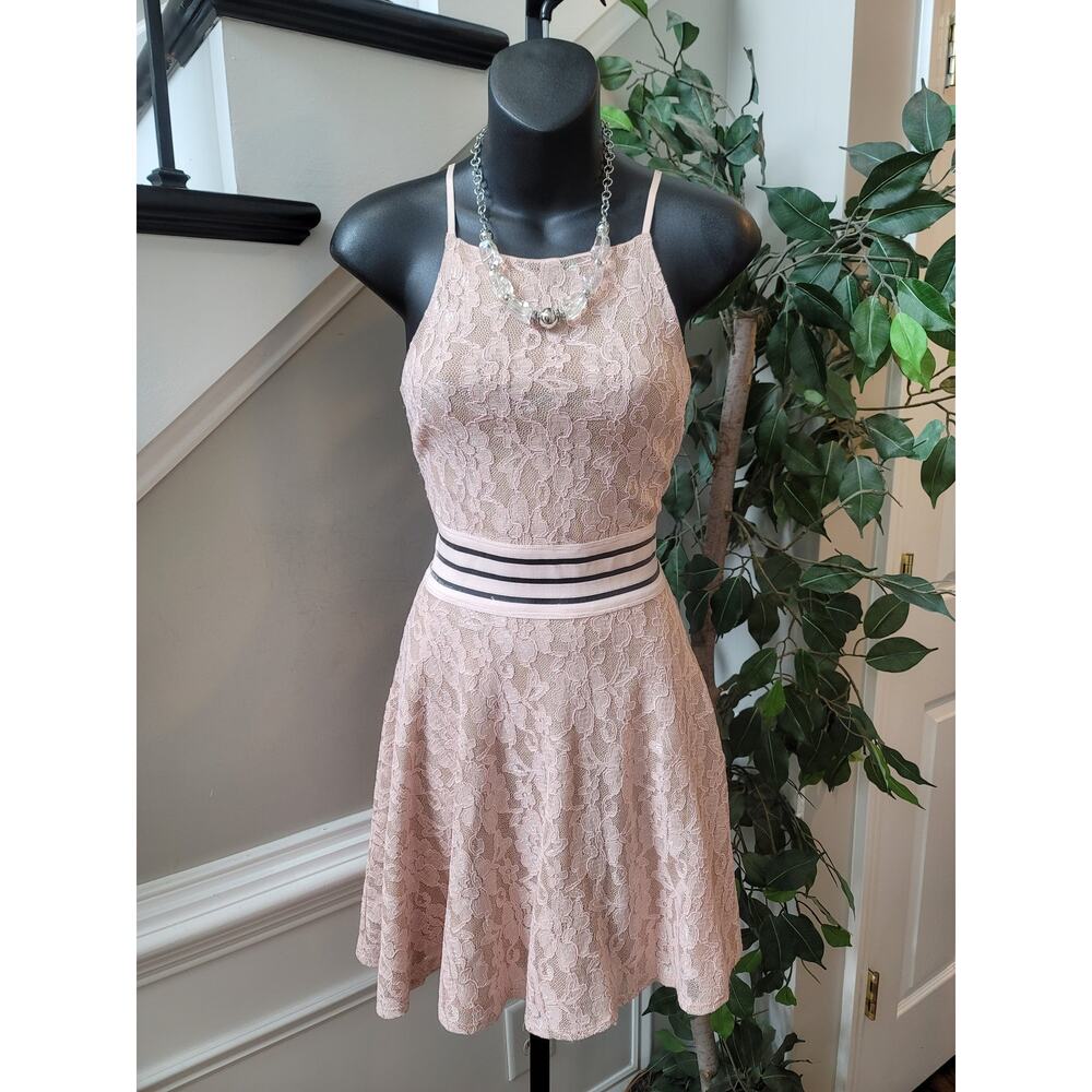 City Studio Lace Fit and Flare Dress Women Size 9 Pink Sleeveless Cocktail Party